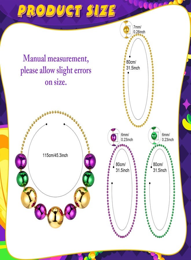 Batiyeer 66 Pcs Jumbo Big Ball Mardi Gras Beads Necklaces Bulk and Assorted Costume Necklace Bulk Metallic Gold Purple Green Beaded Necklaces Mardi Gras Accessories for Party Throws Masquerade Favors - Image 3